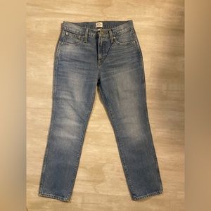 J Crew medium wash, ankle straight leg jeans, medium rise waist.